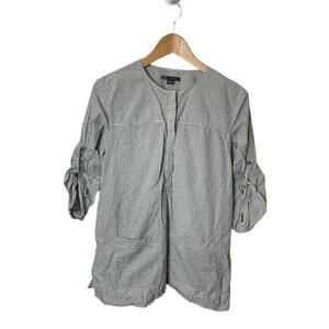 Armani Exchange Blue White Stripe 3/4 Sleeve Shirt
